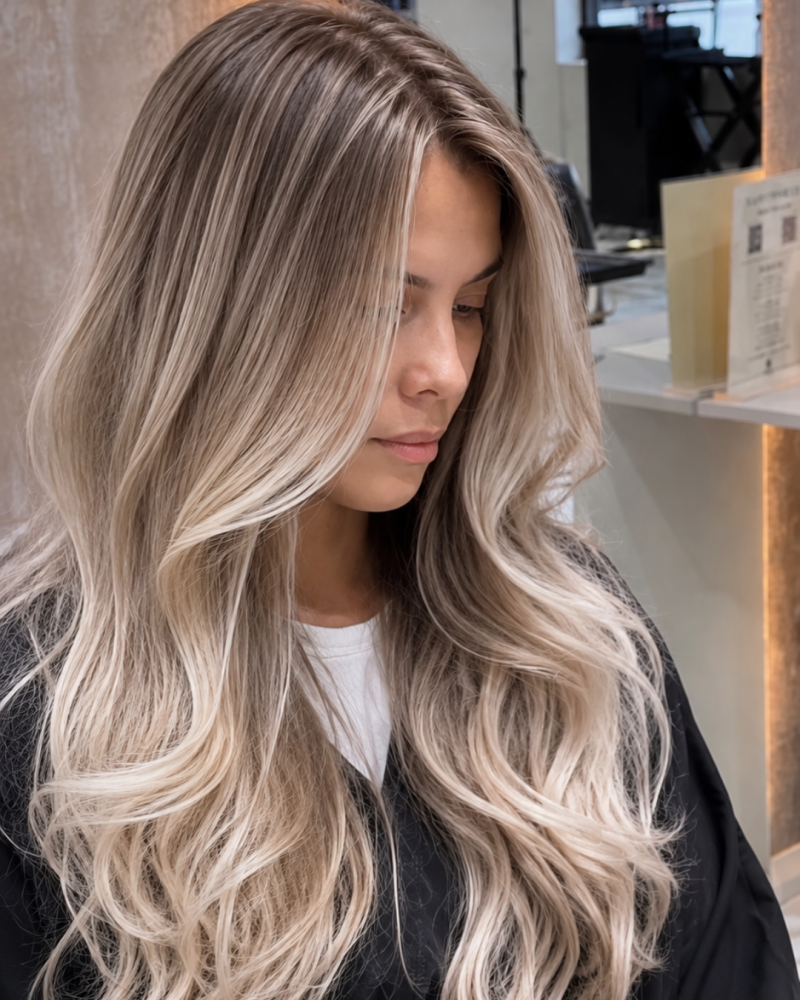 Hair Color Specialist Boca Raton 6 Blonde balayage with long waves by a Hair Color Specialist Boca Raton clients trust