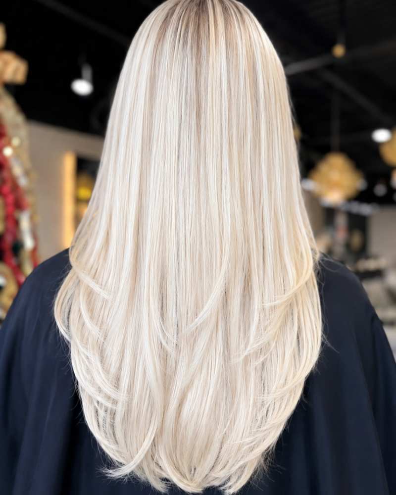 Blonde Specialist Delray Beach 4 Long platinum blonde hair at Hairmess Salon